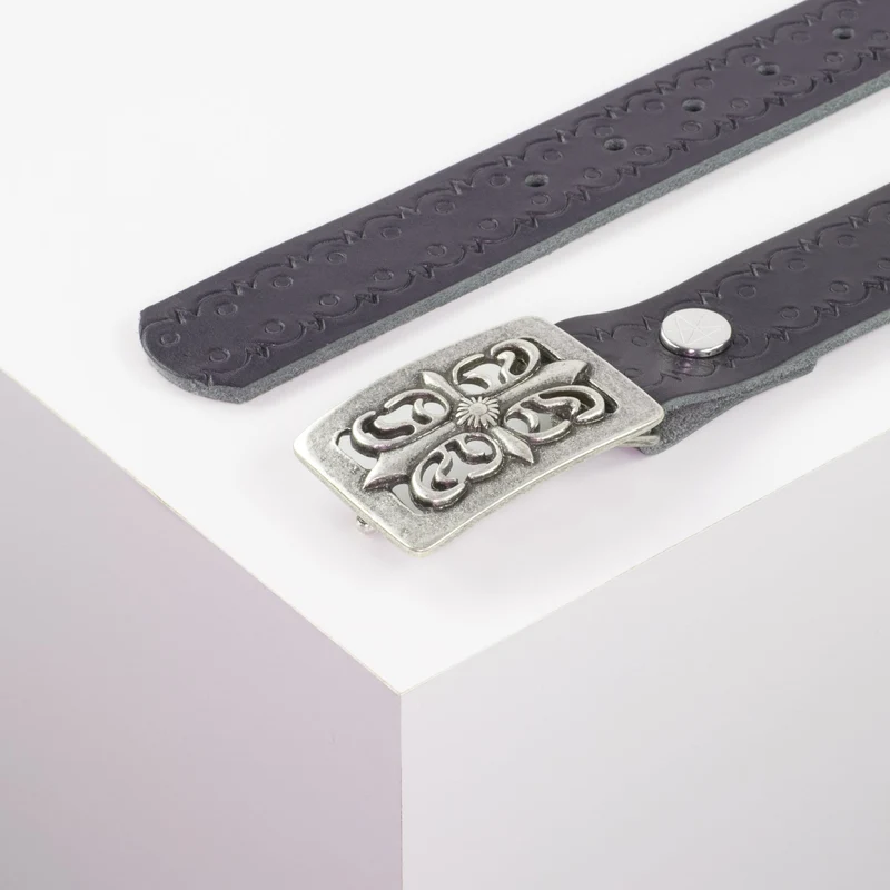 Ledergürtel 3,5cm mit Schnalle Ritter silber
