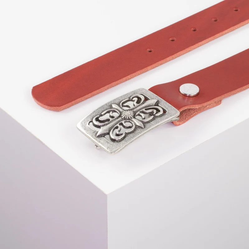 Ledergürtel 3,5cm mit Schnalle Ritter silber