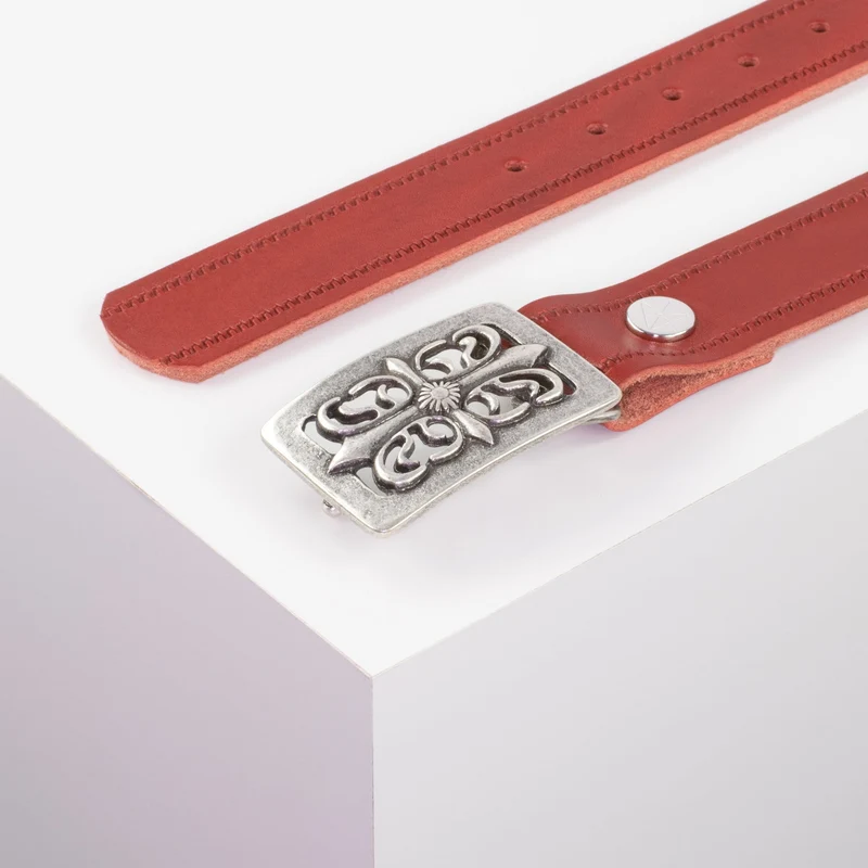 Ledergürtel 3,5cm mit Schnalle Ritter silber