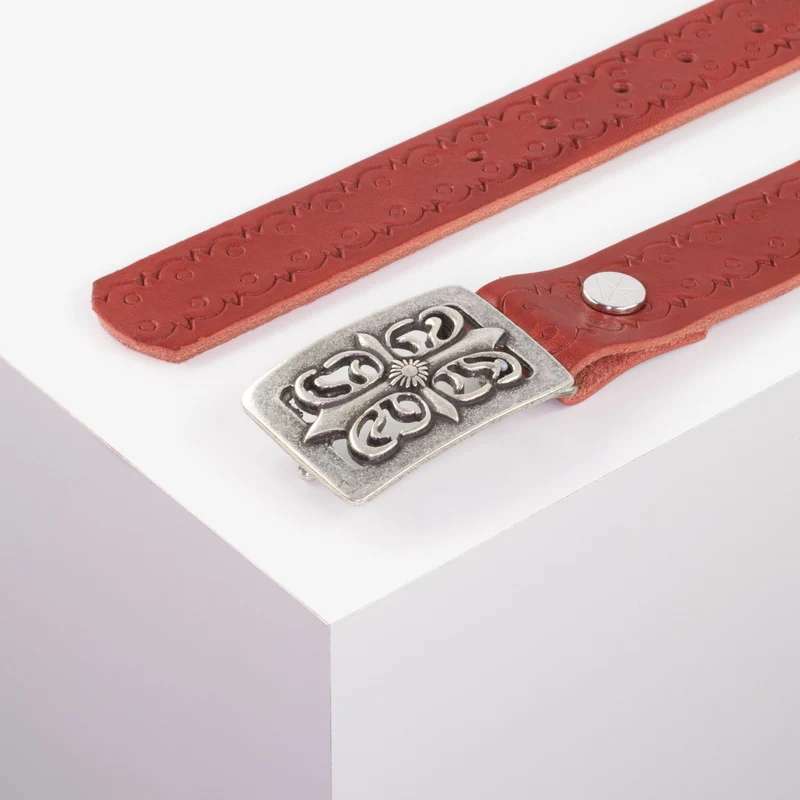 Ledergürtel 3,5cm mit Schnalle Ritter silber