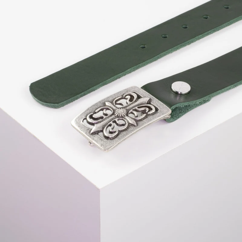 Ledergürtel 3,5cm mit Schnalle Ritter silber