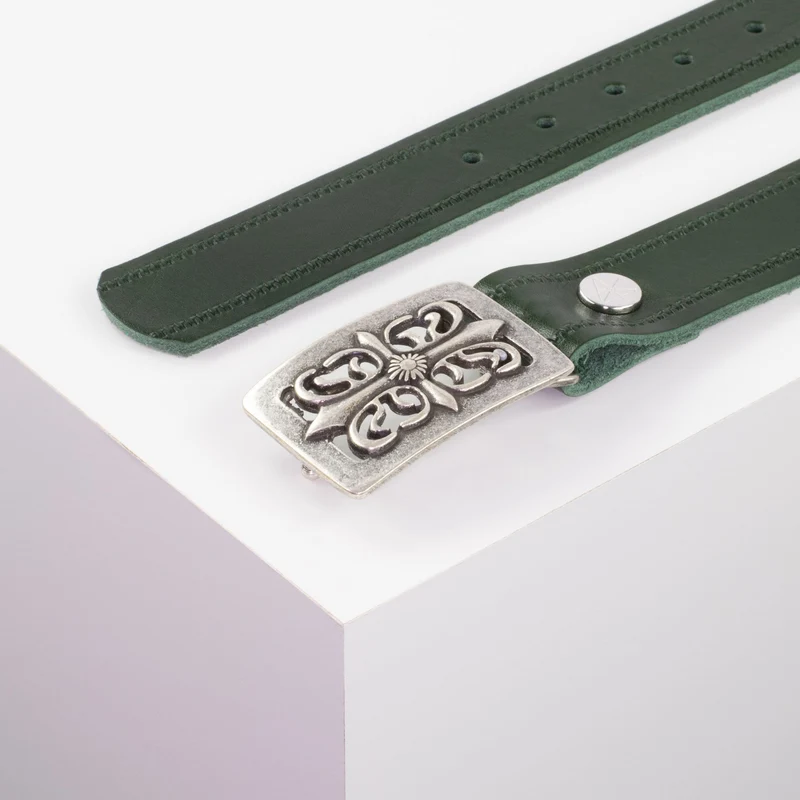 Ledergürtel 3,5cm mit Schnalle Ritter silber