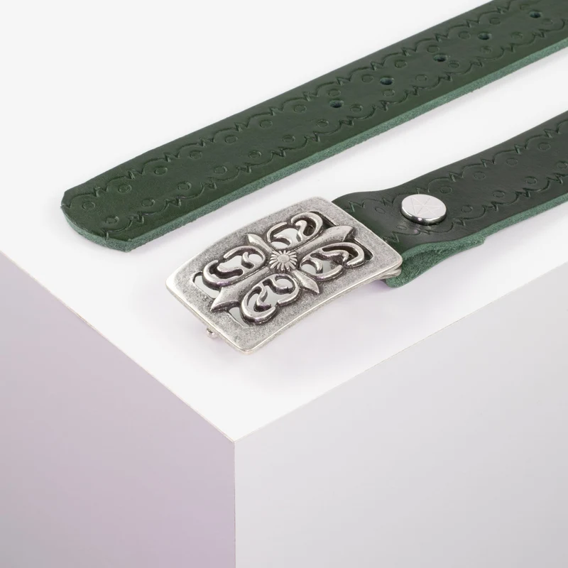 Ledergürtel 3,5cm mit Schnalle Ritter silber