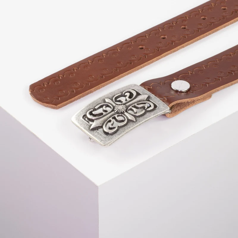 Ledergürtel 3,5cm mit Schnalle Ritter silber