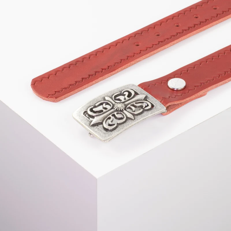 Ledergürtel 3,5cm mit Schnalle Ritter silber
