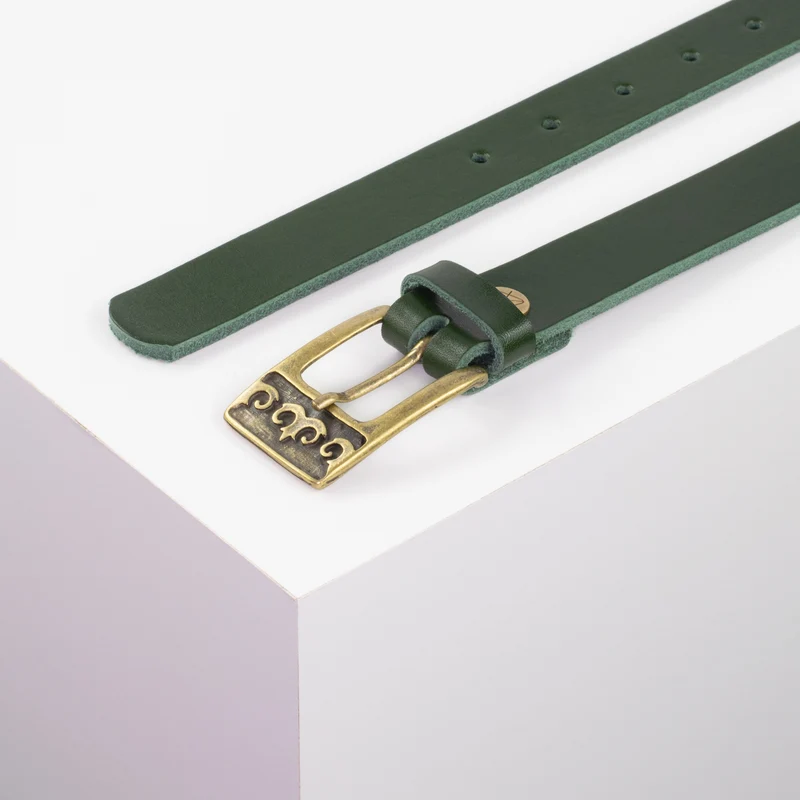 Ledergürtel 2,5cm mit Schnalle Ornament messing