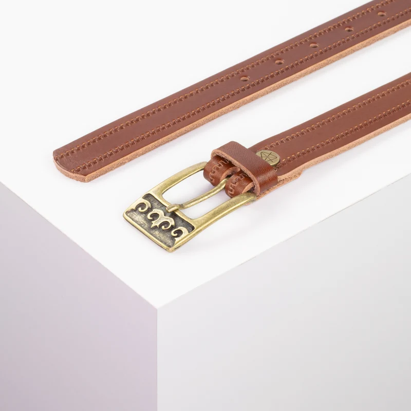 Ledergürtel 2,5cm mit Schnalle Ornament messing