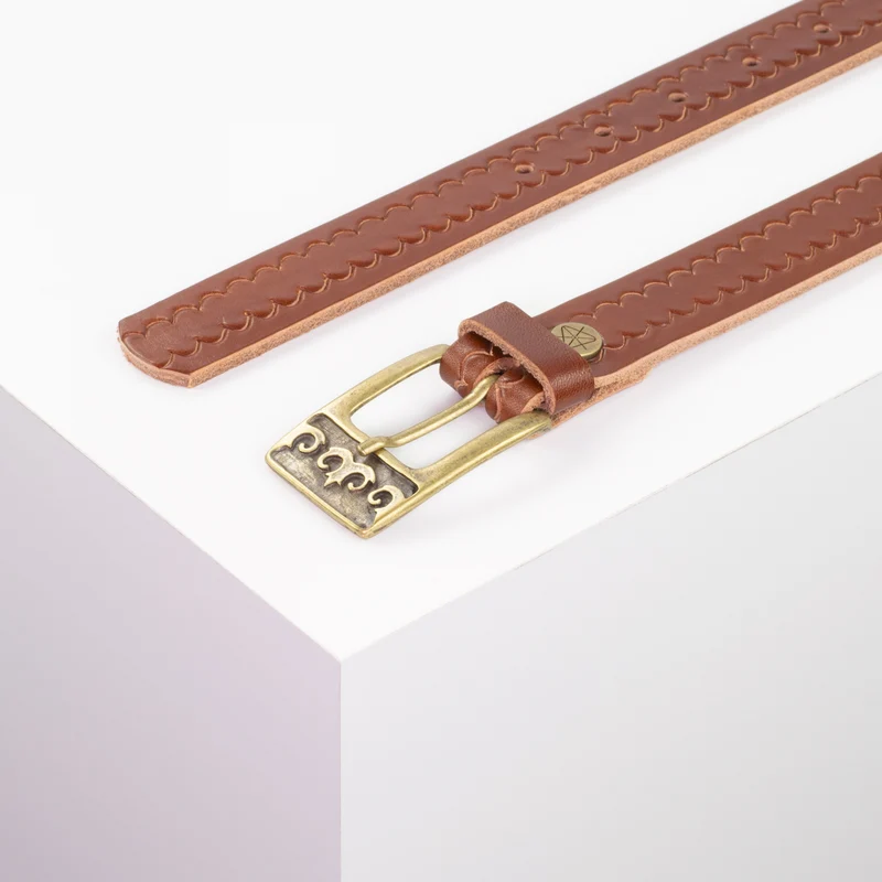 Ledergürtel 2,5cm mit Schnalle Ornament messing