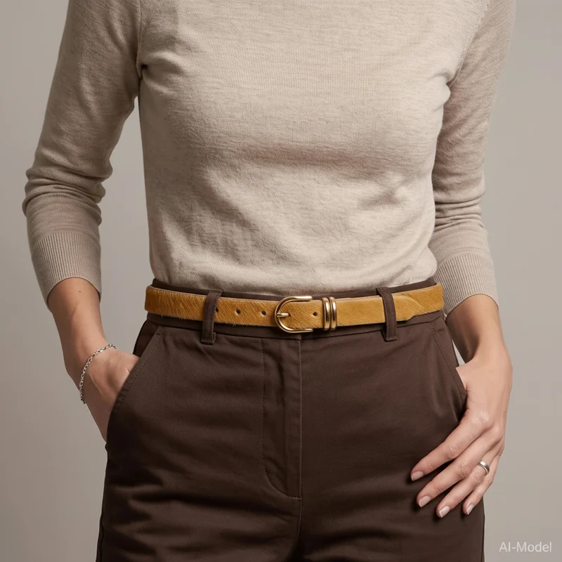 Damen Fellgürtel „Emi“ in Camel – 2,5 cm, echt Kuhfell & goldene Schnalle