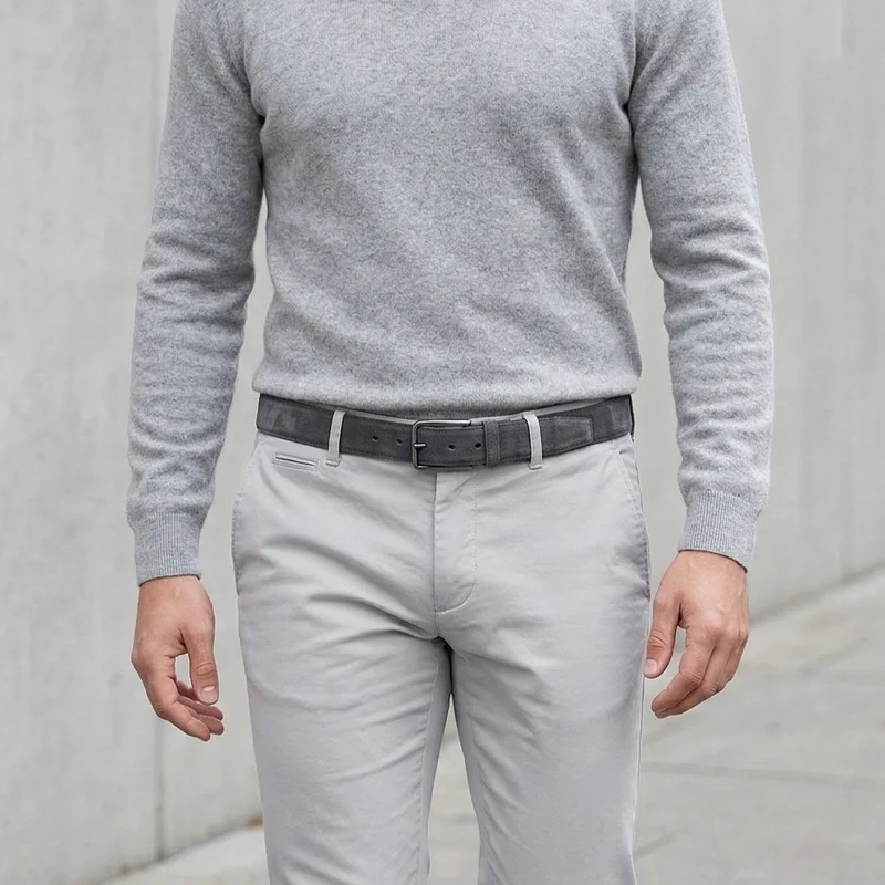 Herren Wildledergürtel „Giovanni“ in Grau – 3,5 cm, hochwertiges Veloursleder