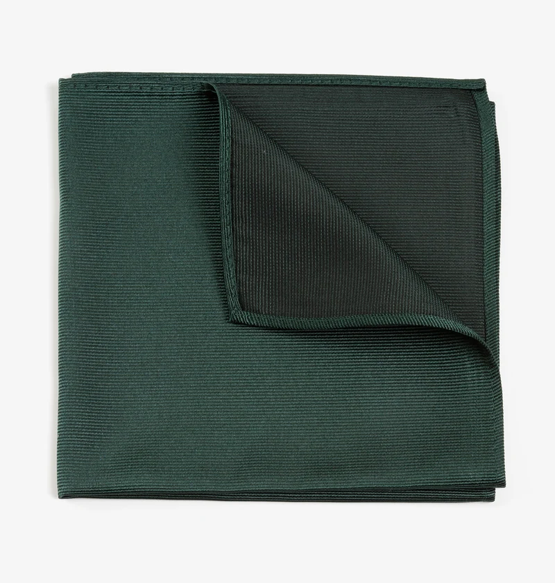 RENZO dark green uni – Seiden-Einstecktuch mit Twill-Struktur