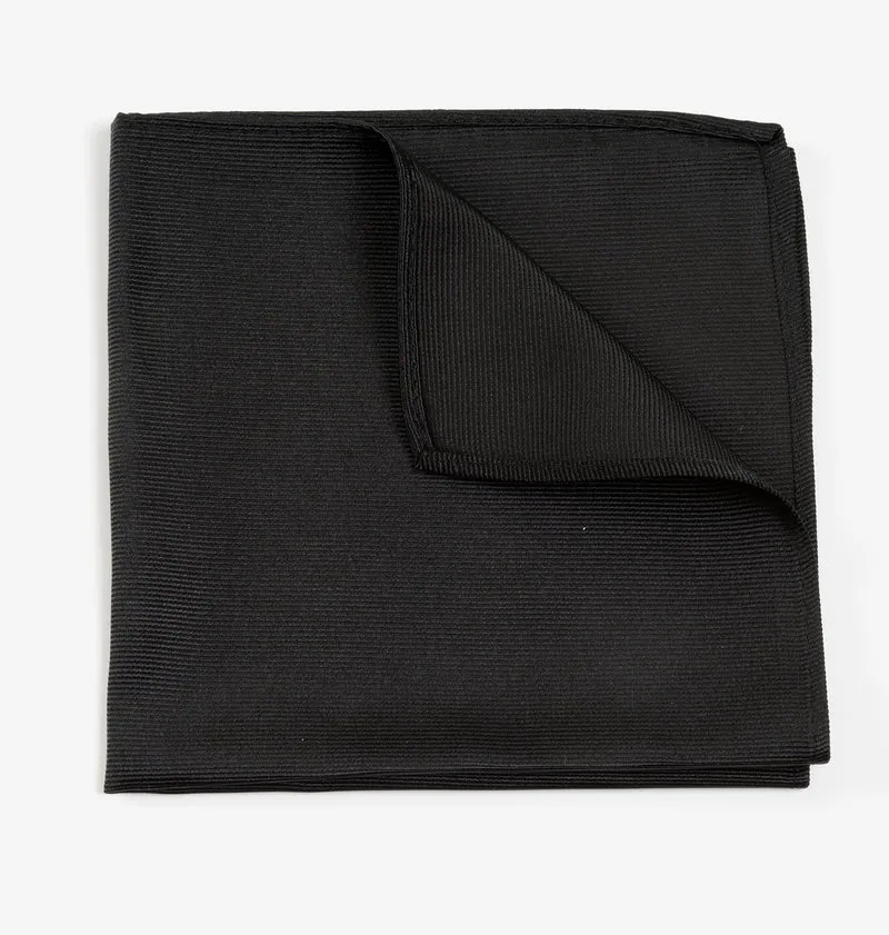 RENZO black uni – Seiden-Einstecktuch mit Twill-Struktur