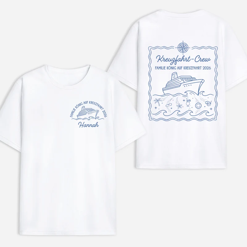 Familie Kreuzfahrt-Crew - Personalisiertes T Shirt Bedrucken Beidseitig Weiß