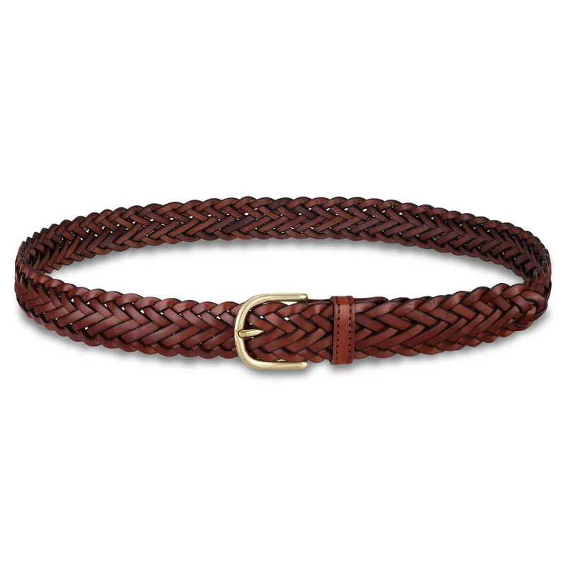 Flechtgürtel Cognac - „Andrea“: 3 cm, handgeflochten, Schnalle in Gold