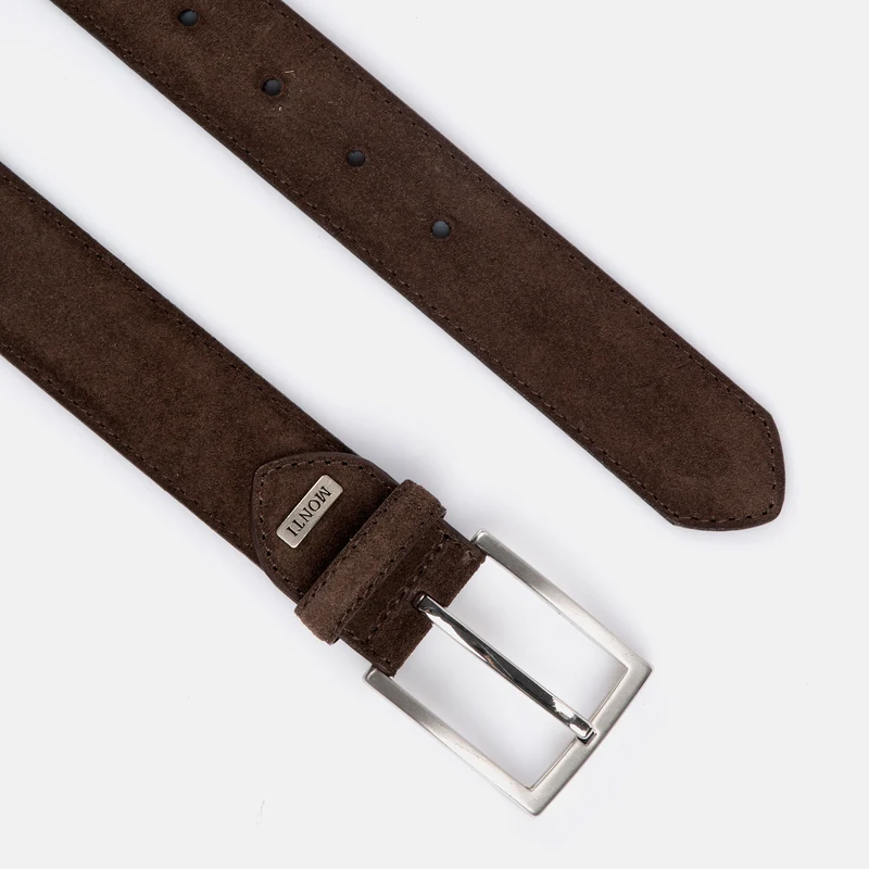 MONTREAL dark brown uni – Veloursledergürtel Herren 3,5 cm