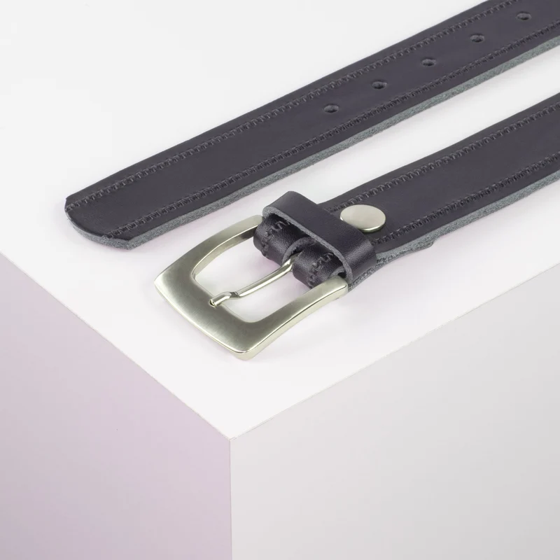 Ledergürtel 3,5cm mit Schnalle Madrid silber glänzend