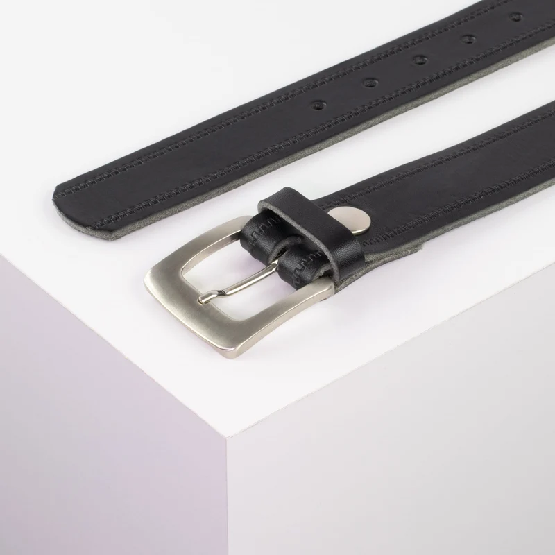 Ledergürtel 3,5cm mit Schnalle Madrid silber glänzend