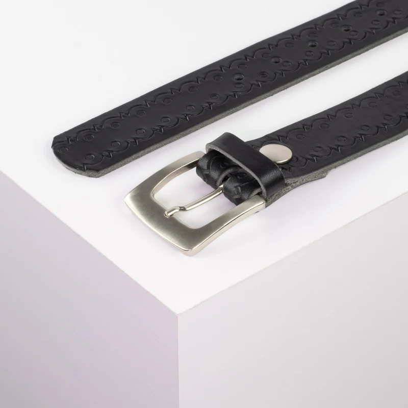 Ledergürtel 3,5cm mit Schnalle Madrid silber glänzend