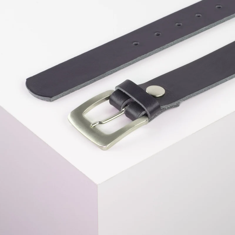 Ledergürtel 3,5cm mit Schnalle Madrid silber glänzend