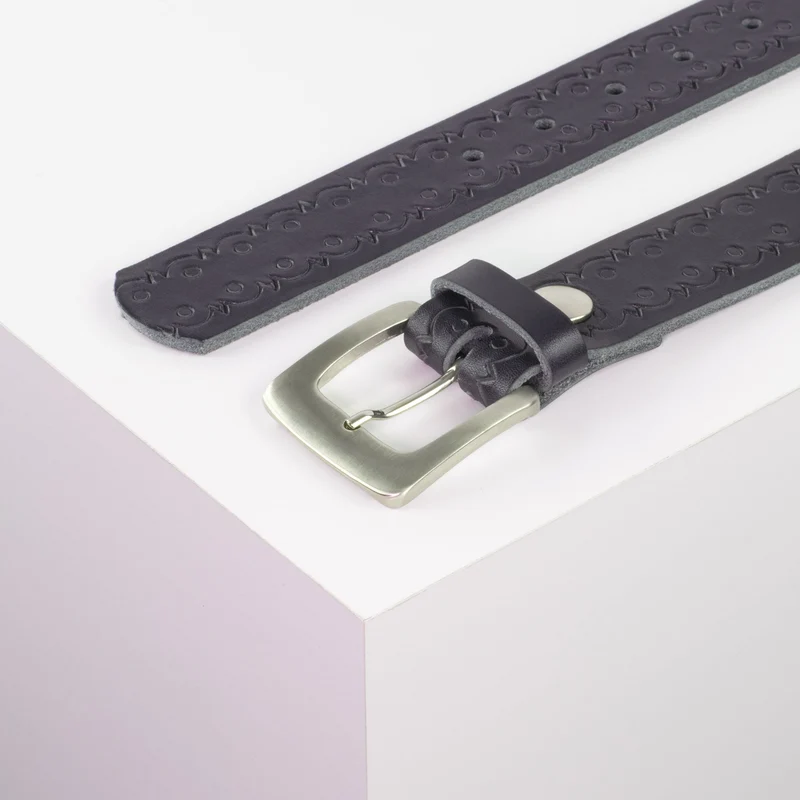 Ledergürtel 3,5cm mit Schnalle Madrid silber glänzend