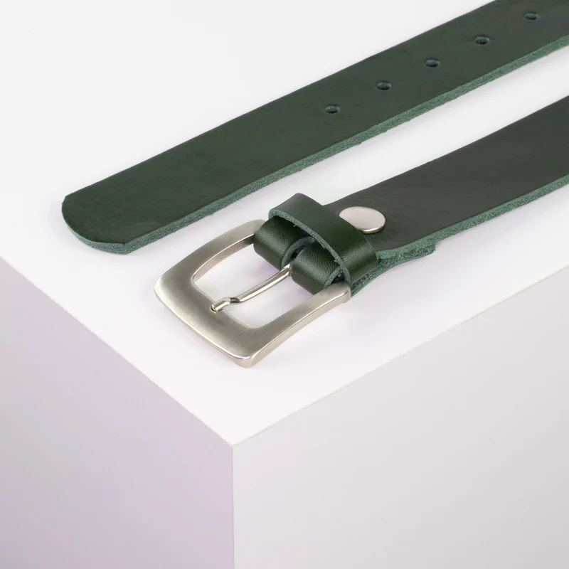 Ledergürtel 3,5cm mit Schnalle Madrid silber glänzend