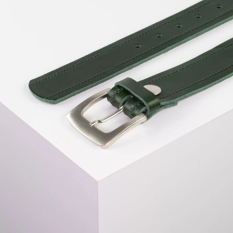 Ledergürtel 3,5cm mit Schnalle Madrid silber glänzend