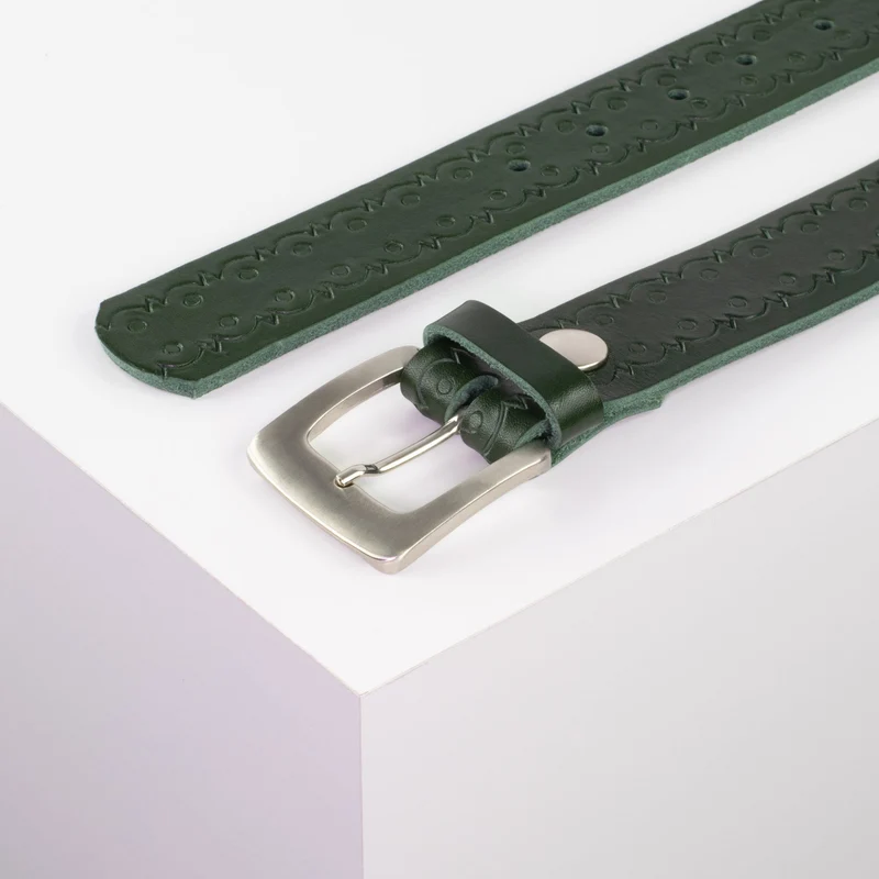 Ledergürtel 3,5cm mit Schnalle Madrid silber glänzend
