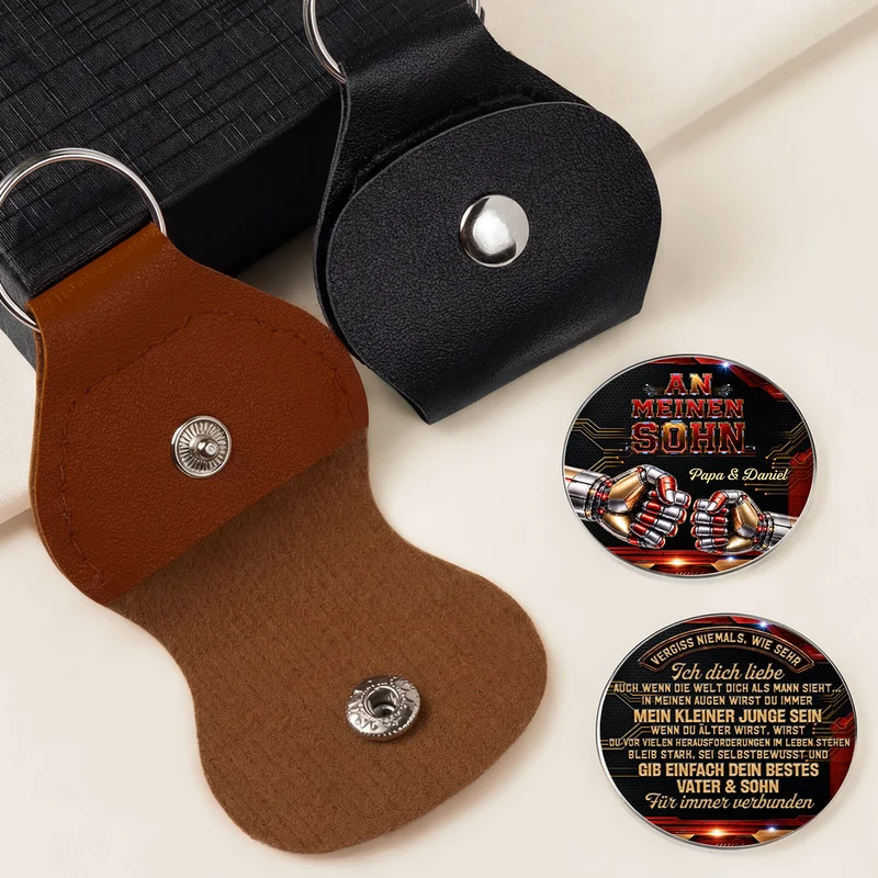 [3D-Optik] Vergiss Nie Wie Sehr Ich Dich Liebe - Pocket Hug Schlüsselanhänger Personalisiert Papa Sohn Iron Man