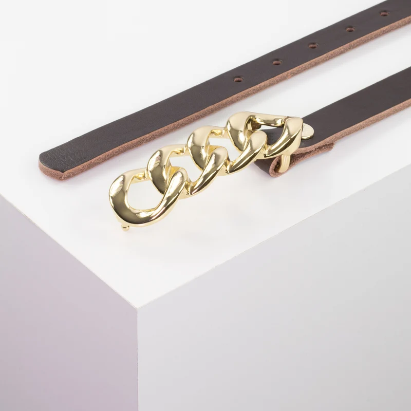 Ledergürtel 2cm mit Schnalle Roma gold