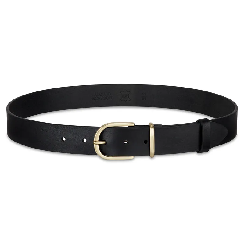 Weicher Jeansgürtel für Damen, Ledergürtel „Antonia" in Schwarz, 3,5cm breit, Gold-Schnalle satiniert