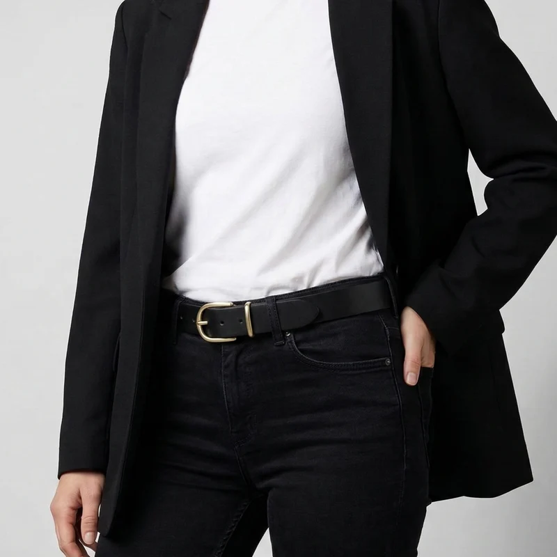 Weicher Jeansgürtel für Damen, Ledergürtel „Antonia" in Schwarz, 3,5cm breit, Gold-Schnalle satiniert