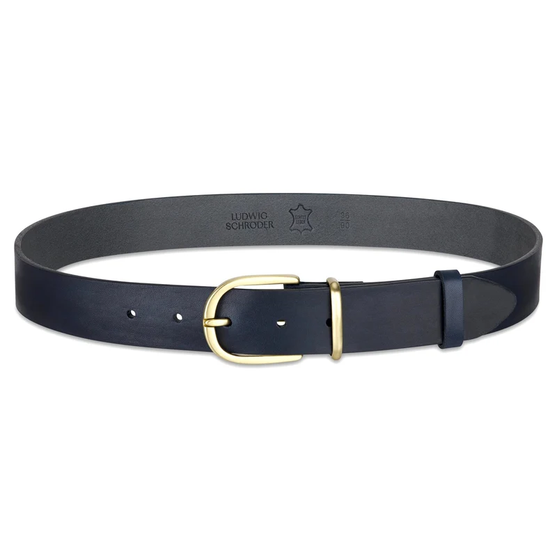 Weicher Jeansgürtel für Damen, Ledergürtel „Antonia" in Blau, 3,5cm breit, helle Gold-Schnalle Satiniert