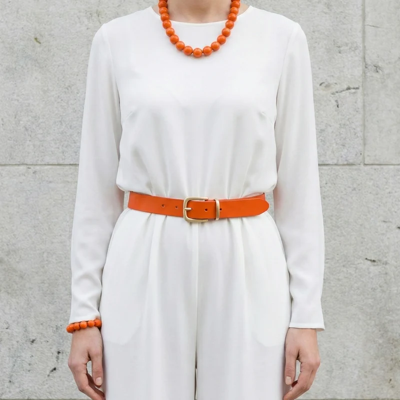 Eleganter 3cm Damengürtel „Alexandra" in Orange – Schmaler Gürtel mit goldener Schnalle und Schlaufe