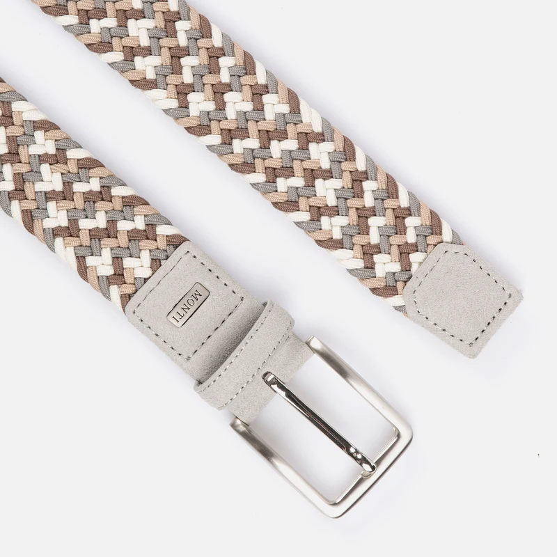 NIZZA taupe multicolor – Elastischer Flechtgürtel Herren 3,5 cm in Multicolor
