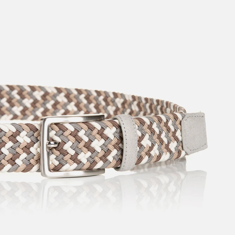 NIZZA taupe multicolor – Elastischer Flechtgürtel Herren 3,5 cm in Multicolor