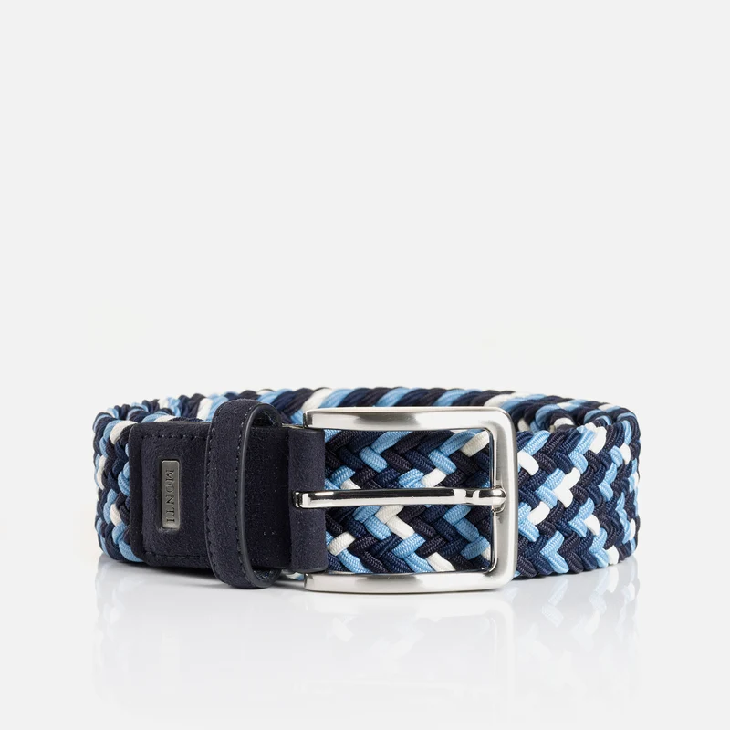 NIZZA navy multicolour – Elastischer Flechtgürtel Herren 3,5 cm in Multicolor