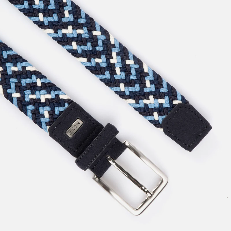 NIZZA navy multicolour – Elastischer Flechtgürtel Herren 3,5 cm in Multicolor