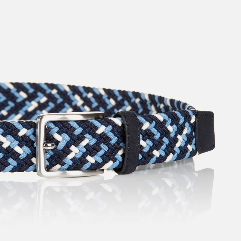 NIZZA navy multicolour – Elastischer Flechtgürtel Herren 3,5 cm in Multicolor