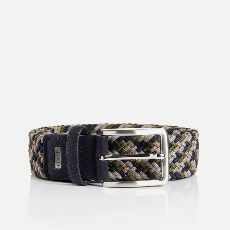 NIZZA oliv multicolour – Elastischer Flechtgürtel Herren 3,5 cm in Multicolor