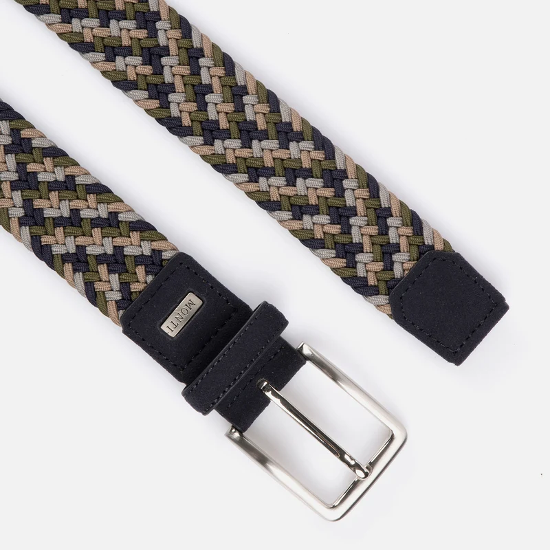 NIZZA oliv multicolour – Elastischer Flechtgürtel Herren 3,5 cm in Multicolor