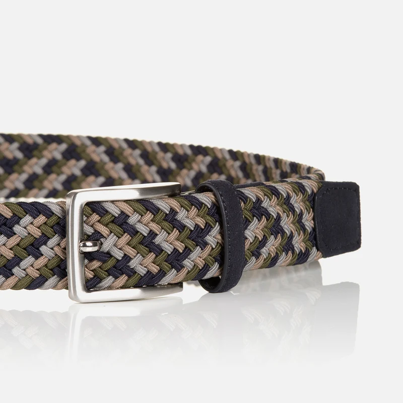 NIZZA oliv multicolour – Elastischer Flechtgürtel Herren 3,5 cm in Multicolor