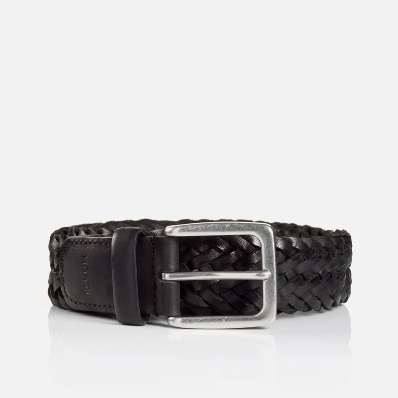 ALBANY black uni – Geflochtener Ledergürtel Herren 3,5 cm
