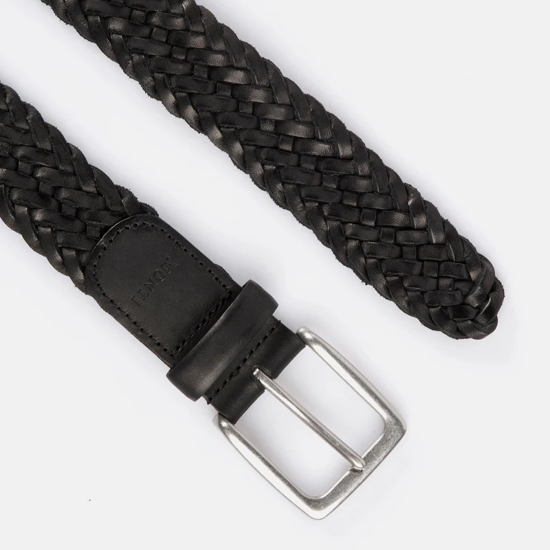 ALBANY black uni – Geflochtener Ledergürtel Herren 3,5 cm