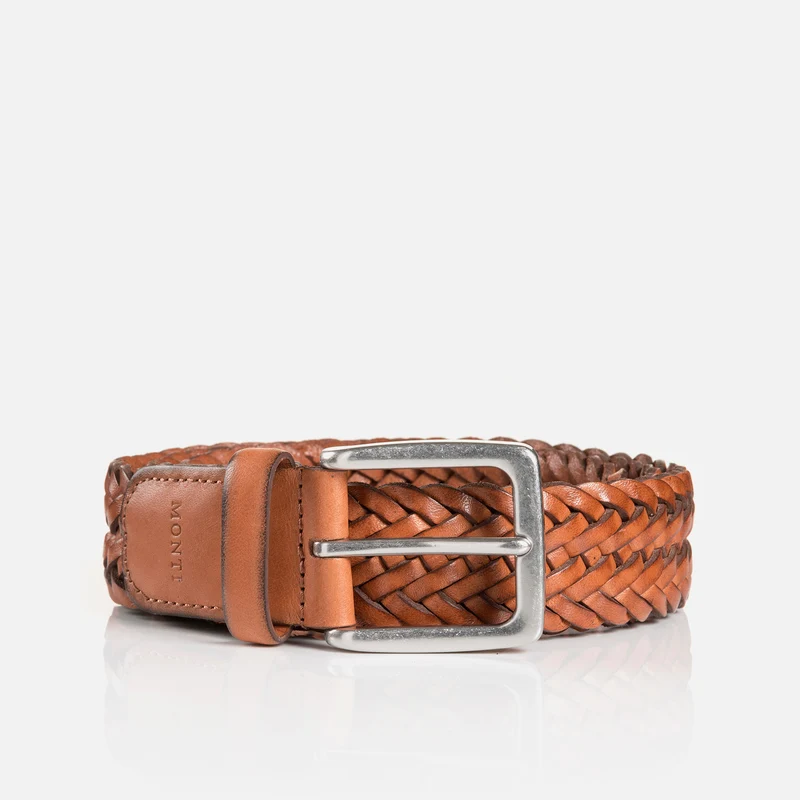 ALBANY cognac uni – Geflochtener Ledergürtel Herren 3,5 cm