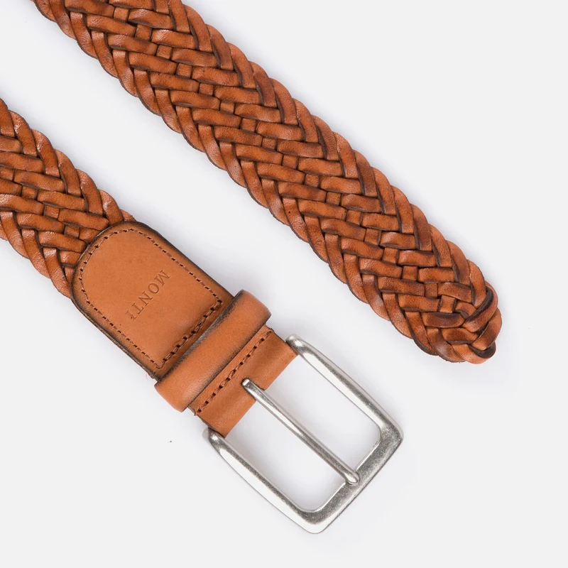 ALBANY cognac uni – Geflochtener Ledergürtel Herren 3,5 cm
