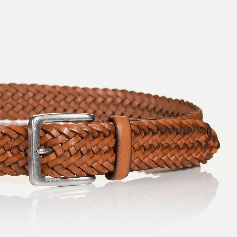 ALBANY cognac uni – Geflochtener Ledergürtel Herren 3,5 cm