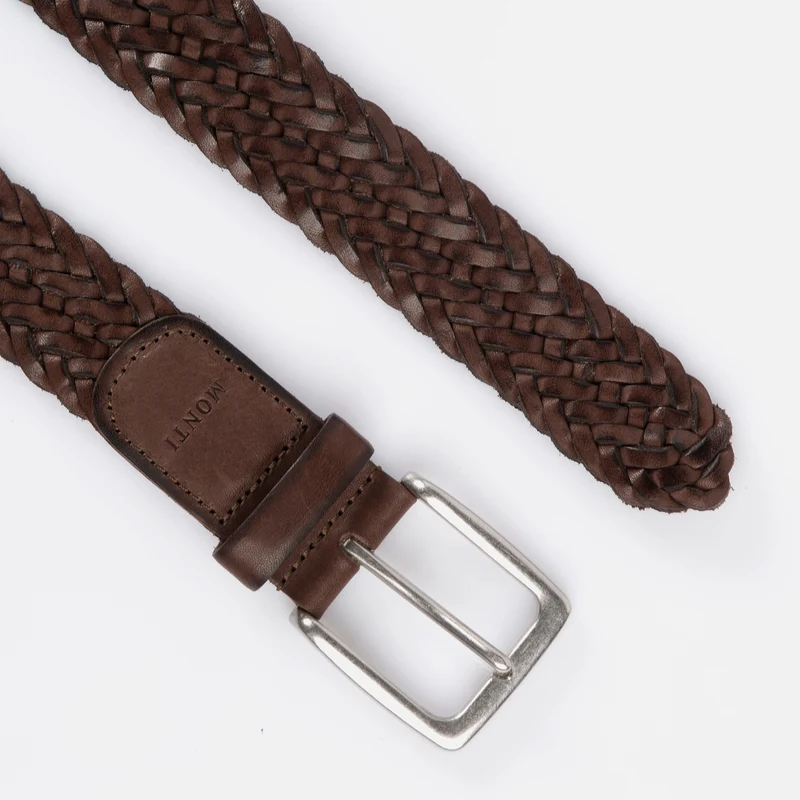 ALBANY brown uni – Geflochtener Ledergürtel Herren 3,5 cm