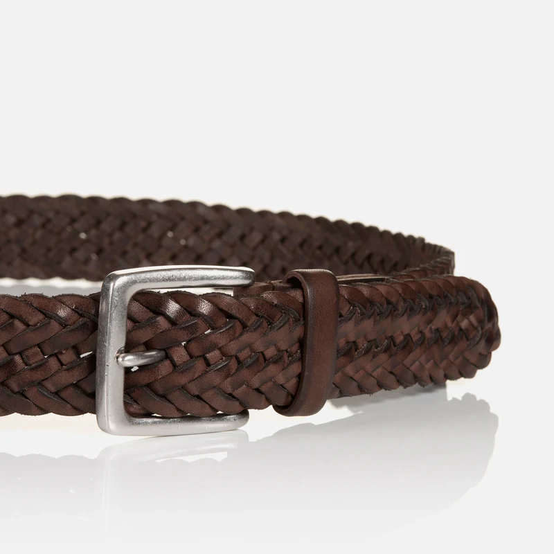 ALBANY brown uni – Geflochtener Ledergürtel Herren 3,5 cm