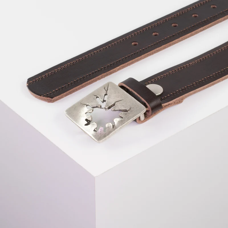 Ledergürtel 3,5cm mit Schnalle Vesuvio silber