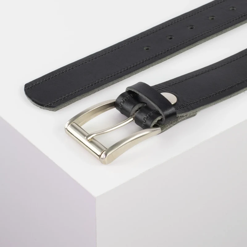 Ledergürtel 4cm mit Schnalle Amsterdam silber glänzend